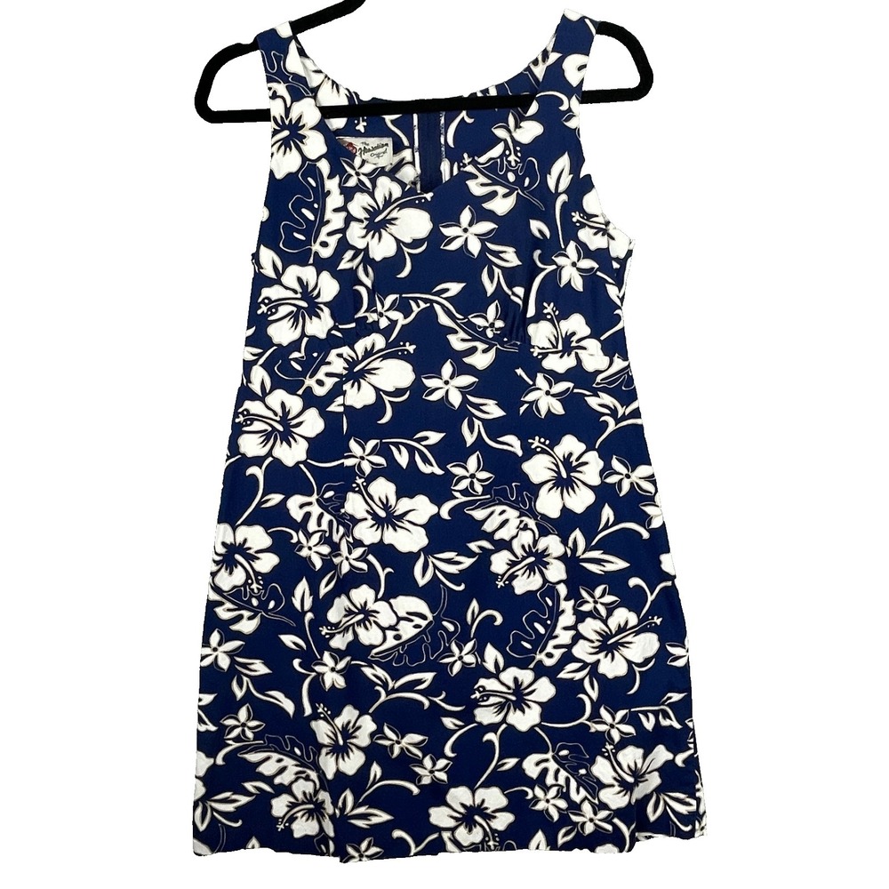 Hilo Hattie Dress Womens 10 Blue Floral Hawaiian Tropical Sleeveless Vintage USA